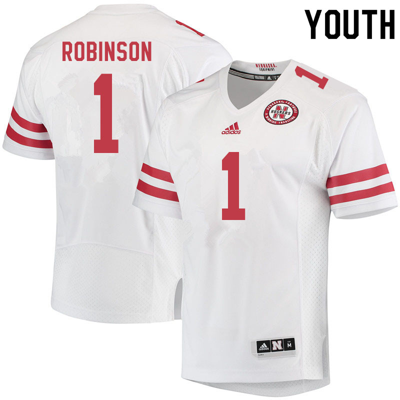 Youth #1 Wan'Dale Robinson Nebraska Cornhuskers College Football Jerseys Sale-White - Click Image to Close